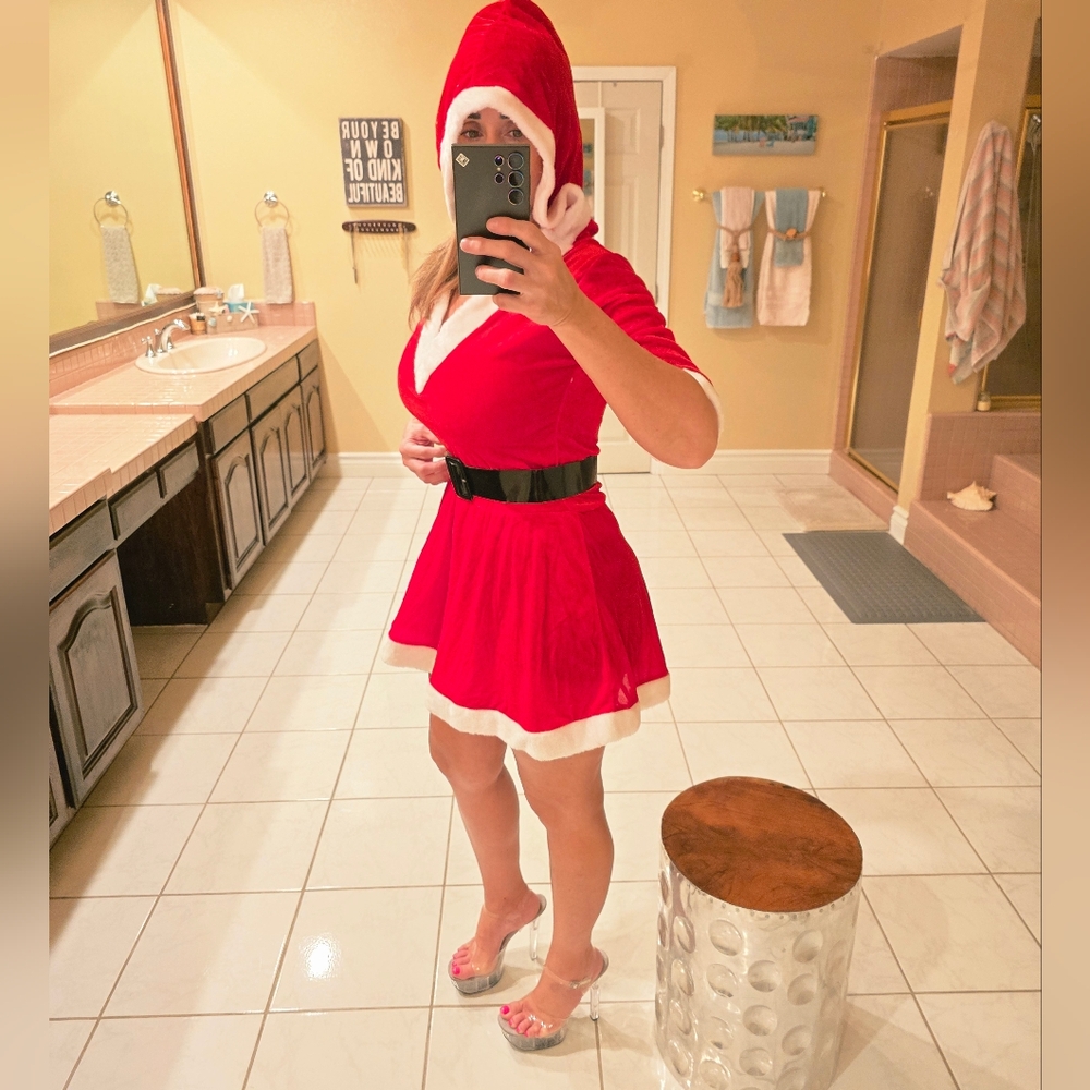Red Santa Costume Dress with Hood And Belt